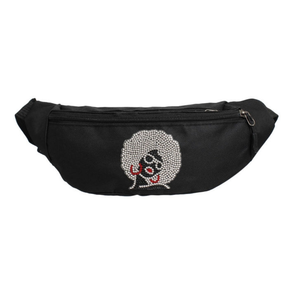 Belt Bag Black Afro Rhinestone Bag for Women